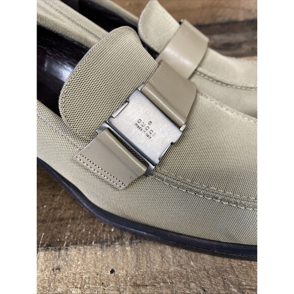 Vintage Gucci Canvis Loafers Size 9 Women’s Taupe Heeled Square Toe with Buckle - Picture 8 of 16